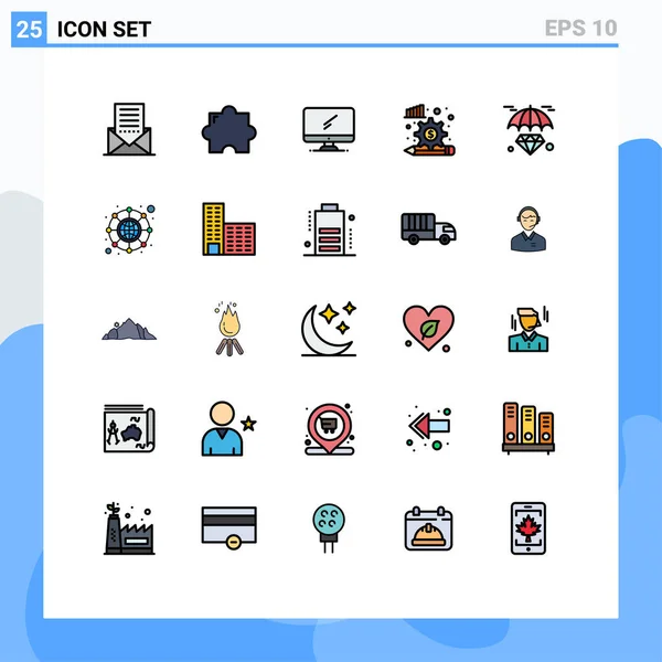 Universal Icon Symbols Group Modern Filled Line Flat Colors Diamond — 스톡 벡터