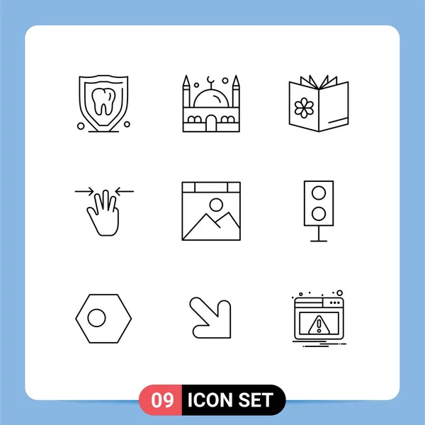 Icone Creative Segni Moderni Simboli App Mobile Libro Mano Scuola — Vettoriale Stock