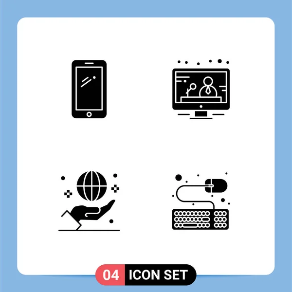 Set Commercial Solid Glyphs Pack Phone Global Huawei Media Hand — Archivo Imágenes Vectoriales