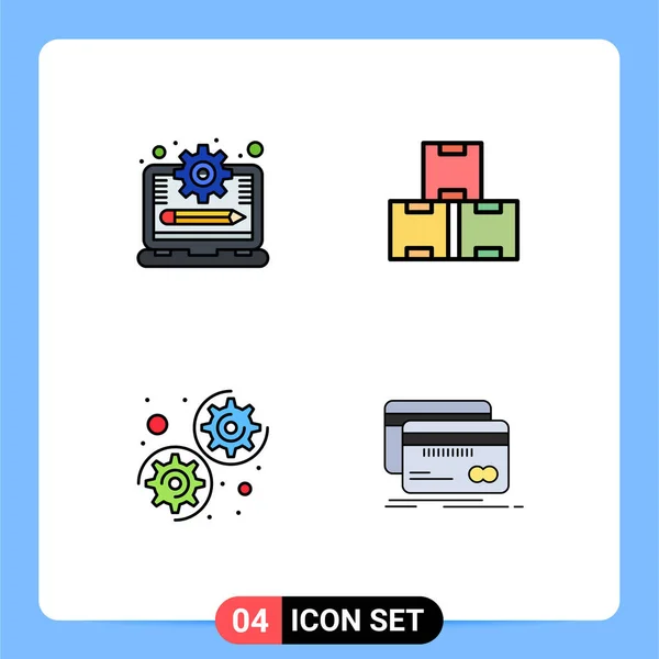 Pictogram Set Simple Filledline Flat Colors Laptop Options Progress Production — 스톡 벡터