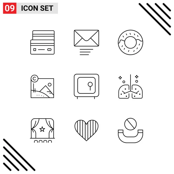 Modern Set Outlines Symbols Money Box Donut Bank Copyright Editable — Stock vektor