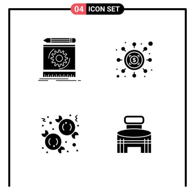 Taslak, şeker, prototip, seo, tatlı düzenlenebilir vektör tasarım elementleri gibi Web Yazdırma Ortamı için 4 Modern Katı İşaretler ve Semboller paketi