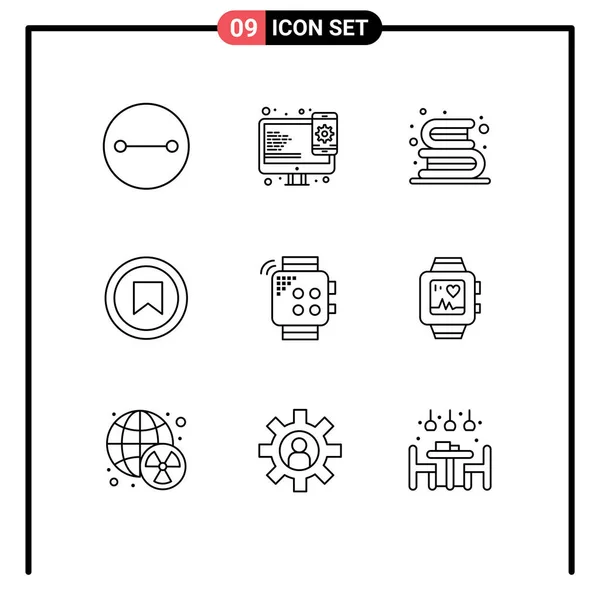 Mobile Interface Outline Set Pictograms Watch User Books Tag Interface — Stock Vector