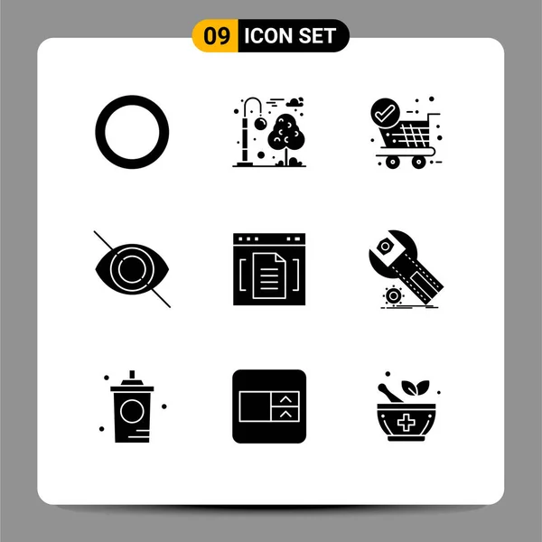 Set Glyphs Solidi Vettoriali Griglia File Browser Archivio Occhio Elementi — Vettoriale Stock