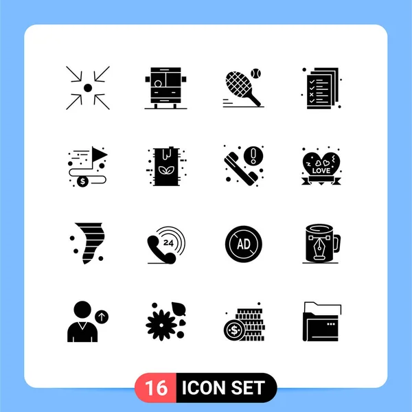 Pictogram Set Egyszerű Szilárd Glifák Teljes Befejezni Labda Menedzsment Dokumentum — Stock Vector