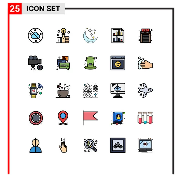 25用户接口填充行现代标志的扁平色彩包和火 栏可编辑矢量设计元素的符号 — 图库矢量图片
