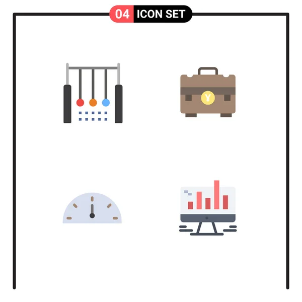 Set Commercial Flat Icons Pack Acrobatic Portfolio Ring Briefcase Gauge — Archivo Imágenes Vectoriales