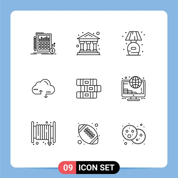 Pictogram Set Simple Outlines Notebook Data Home Link Cloud Editable — Stock Vector