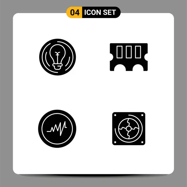 Universal Solid Glyphs Set Web Mobile Applications Bulb Pulse Creative — Stock Vector