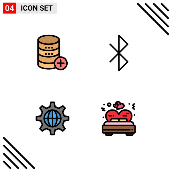 Mobile Interface Filledlineフラットカラー4枚セットデータベース ストレージ インターネットの写真編集可能なベクトルデザイン要素 — ストックベクタ