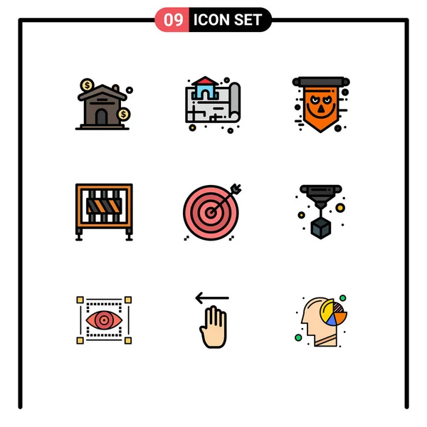 Stock Vector Icon Confezione Segni Simboli Linea Mira Cancello Bandiera — Vettoriale Stock