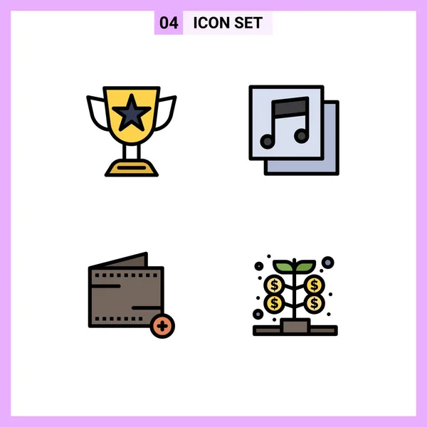 Set Vector Filledline Flat Colors Grid Achievement Commerce Prize Media — Archivo Imágenes Vectoriales