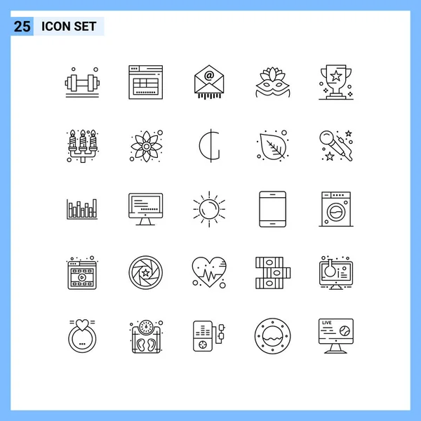 Pictogram カップ アイマスク ウェブサイト 衣装マスク ビジネスの25のシンプルなラインのセット編集可能なベクトルデザイン要素 — ストックベクタ