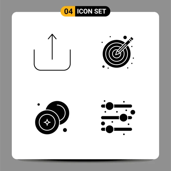 Group Modern Solid Glyphs Set Multimedia Coin Design Vectors Money — Stock Vector