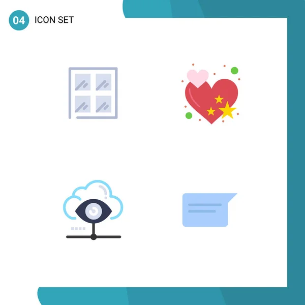Modern Set Flat Icons Pictograph Window Cloud Love Eye Chat — Stock Vector