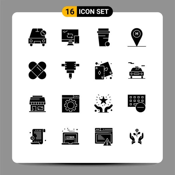 Mobile Interface Solid Glyph Set Pictograms Saster Location Transfer Travel — Stockový vektor