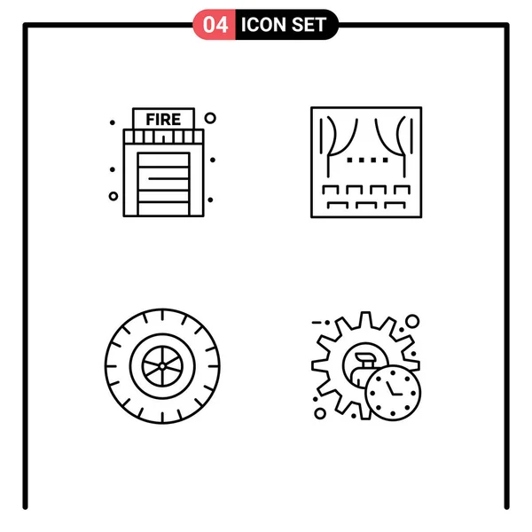 Signaux Ligne Universelle Symboles Feu Roue Célébration Théâtre Exécutif Éléments — Image vectorielle