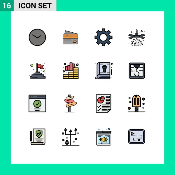 Pictogram Set Simple Flat Color Plné Řádky Oprav Ozubení Kredit — Stockový vektor