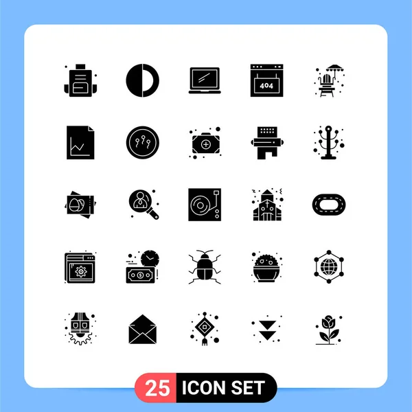 Modern Set Solid Glyphs Pictograph Page Error Sun Browser Imac — Stock Vector