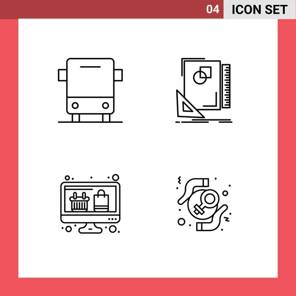 Set Van Moderne Pictogrammen Symbolen Voor Bus Schetsen Transport Lay — Stockvector
