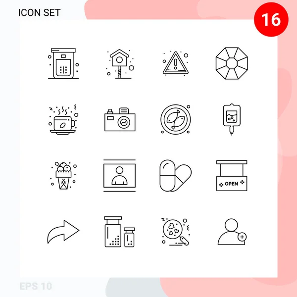 Set of 16 Modern UI Icons Symbols Signs for drink, coffee, alert, winter, jewel Editable Vector Design Elements — Stock Illustration Set Modern Icons Symbols Signs Drink Coffee Alert Winter Jewel Stock Vector