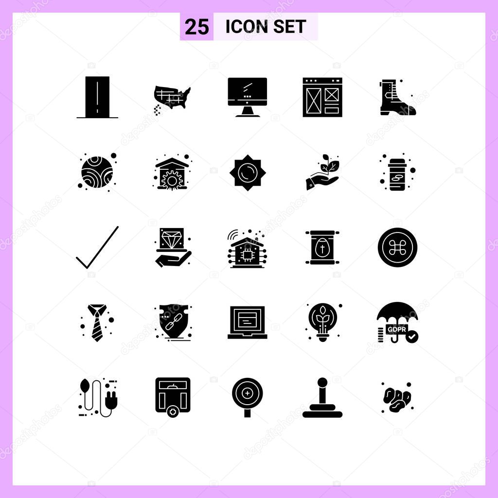 Stock Vector Icon Pack of 25 Line Signs and Symbols for page, interface, usa, browser, imac Editable Vector Design Elements