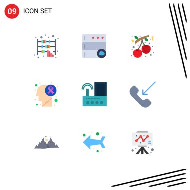 Cihaz, hastalık, noel, kanser, beyin hastalığı Düzenlenebilir Vektör Tasarım Elementleri gibi Web Yazdırma Ortamı için 9 Modern Düz Renk İşareti ve Sembolü Paketi