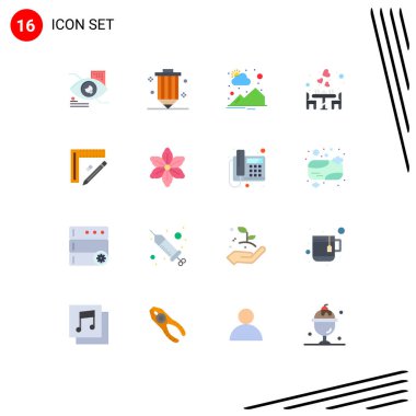16 Evrensel Düz Renk İşareti Romantik, akşam yemeği, programlama, tarih, gün doğumu Yaratıcı Vektör Tasarım Elemanları Paketi