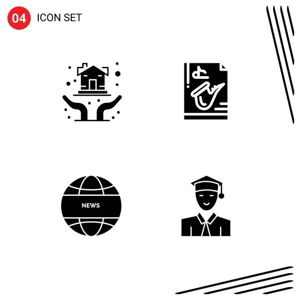 Group Modern Solid Glyphs Set Hand Global Communication Protection Hands — Stock Vector