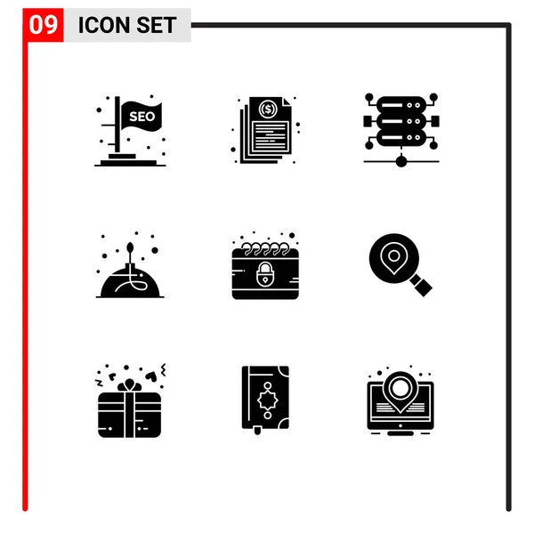 Creative Icons Modern Signs Symbols Calendar Lab Report Fire Alcohol — Stock Vector