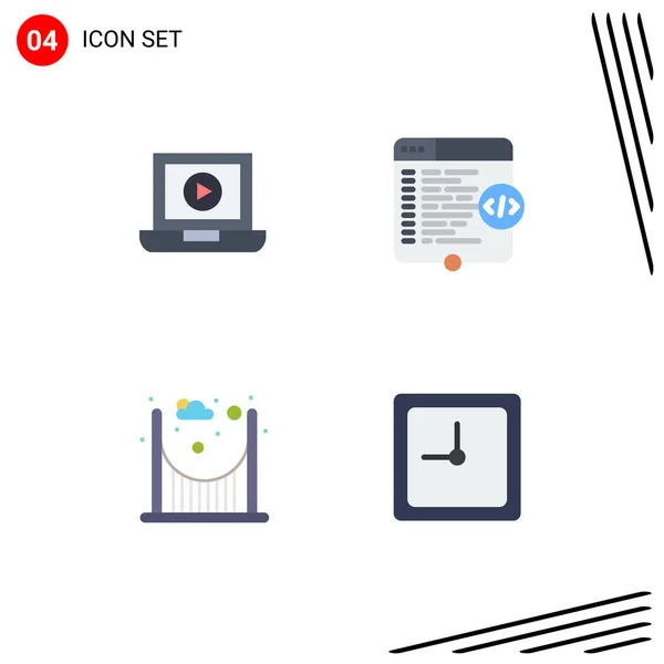 现代化的4个平面图标和符号 如笔记本电脑 时钟可编辑向量设计元素 — 图库矢量图片