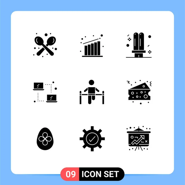 Thematic Vector Solid Glyphs Editable Sysymbols Exercise Networking Bulb Laptop — Vector de stock