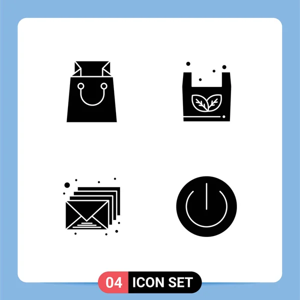 Modern Set Solid Glyphs Pictograph Bag Mail Bag Shopping Button — Stock Vector