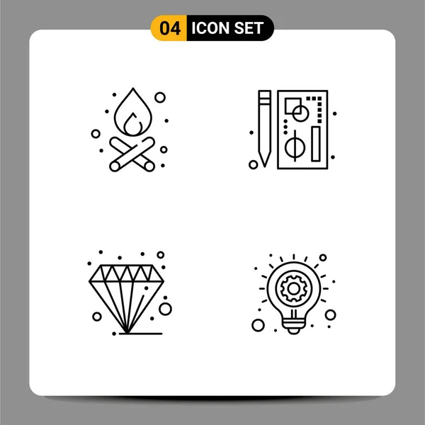 Icônes Créatifs Signes Symboles Modernes Feu Camp Losange Navigateur Page — Image vectorielle