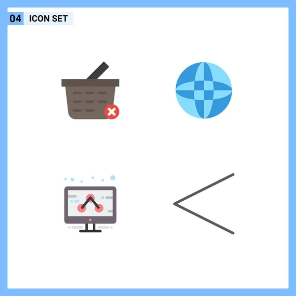 Set Commercial Flat Icons Pack Basket Arrow Globe Business Previous — Vector de stock