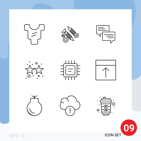 Pack Creative Outlines Cpu Party Sms Firework Chat Editable Vector — Stockový vektor