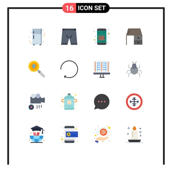 Mobile Interface Flat Color Set Pictograms Location Office Material Mobile — Archivo Imágenes Vectoriales