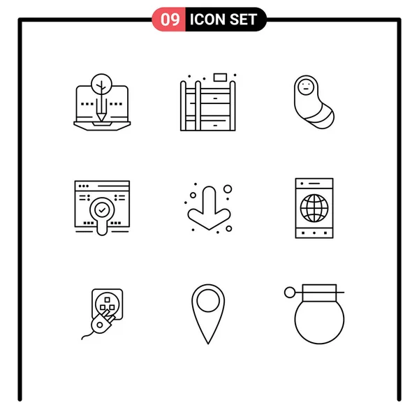 Pictogram Set Simple Outlines Browser New Born Arrow Find Editable — Stock Vector