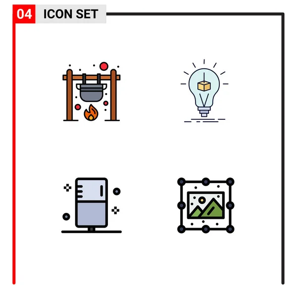 Theematic Vector Filledline Płaskie Kolory Edytowalne Symbole Ogniska Pudełko Gotować — Wektor stockowy