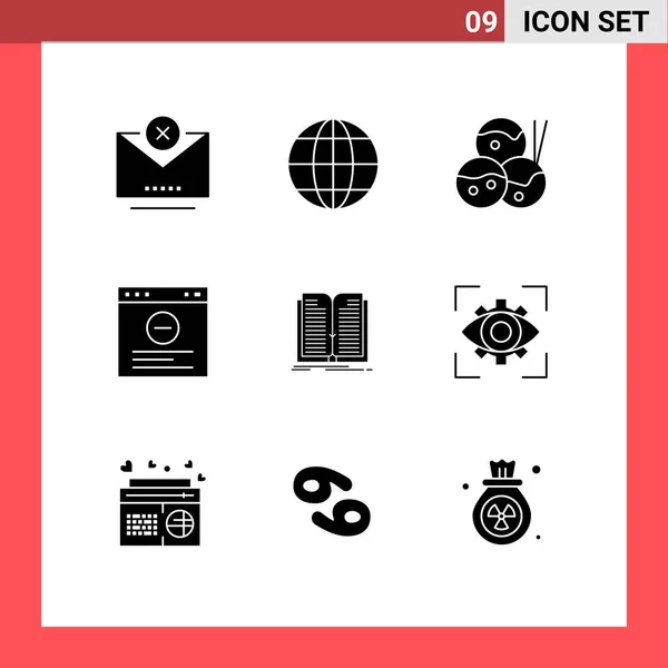 Icone Creative Segni Simboli Moderni Libro File Cibo Applicazione Internet — Vettoriale Stock