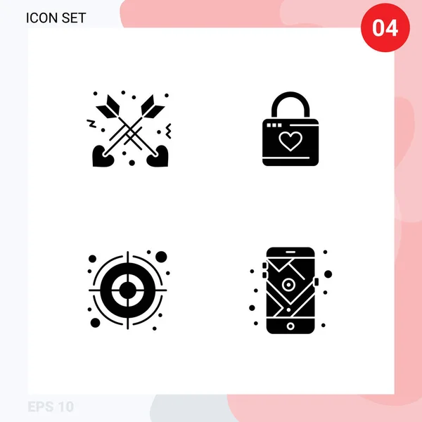 Conjunto Icones Modernos Símbolos Sinais Para Afeição Objetivo Bloqueio Coração — Vetor de Stock