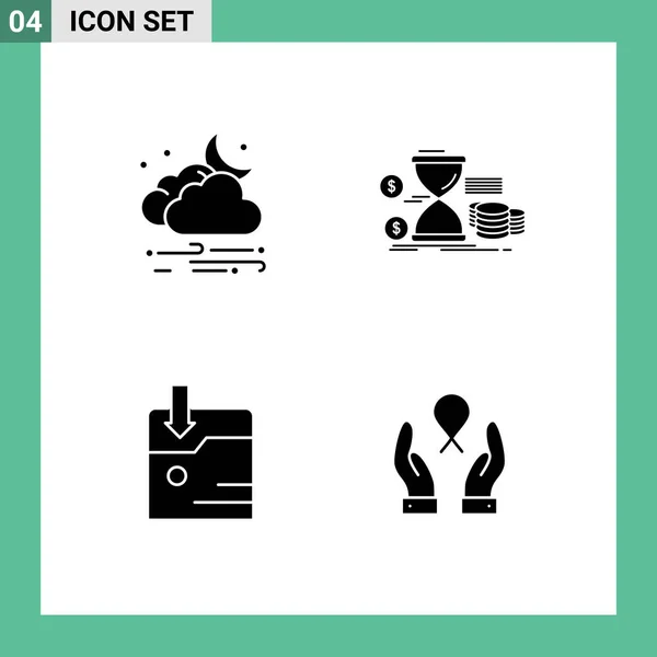 Mobile Interface Solid Glyph Set Pictograms Weather Coins Moon Management — Stockový vektor