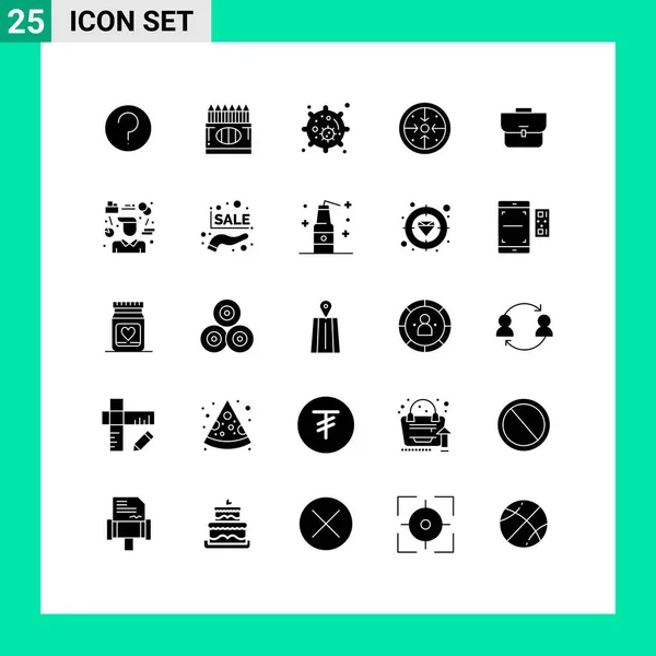 Mobile Interface Solid Glyph Set Pictograms Bag Operation Education Implementation — Stock Vector
