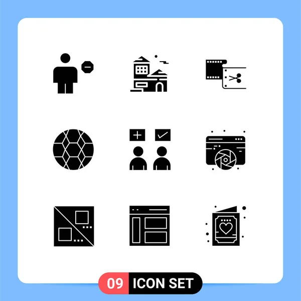 Pictogram Set Simple Solid Glyphs Sport Football Real Estate Ball — Stock Vector