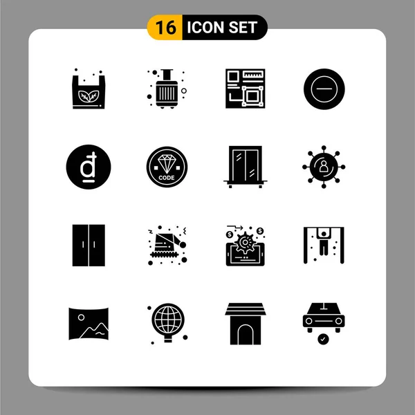 16行符号和货币符号的库存矢量图标包 Web可编辑矢量设计元素 — 图库矢量图片