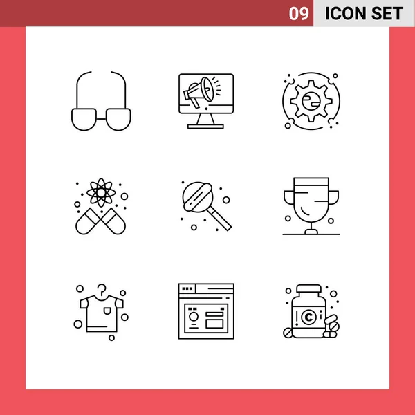 Stock Vector Icon Pack Mit Zeilenzeichen Und Symbolen Für Lebensmittel — Stockvektor