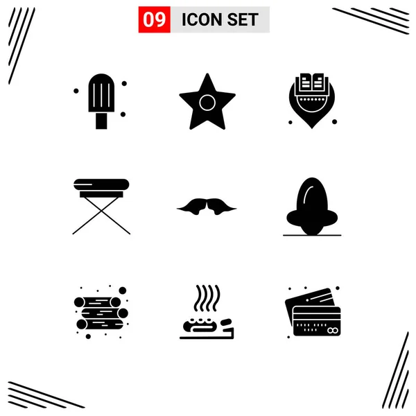 Set Commercial Solid Glyphs Pack Male Hipster Location Moustache Interior — Archivo Imágenes Vectoriales