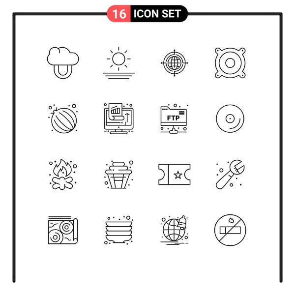 Set Modern Icons Sysymbols Signs Growth Vegetable Target Onion Speaker — Vector de stock