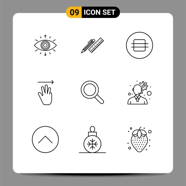 Universal Outline Signs Symbols Right Hand Cursor Ruler Hand Food — Stock Vector