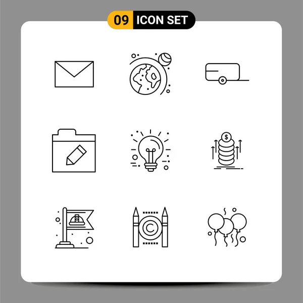 Pictogram Set Simple Outlines Bundle Technology Vehicle Innovation Business Editable — Stock Vector